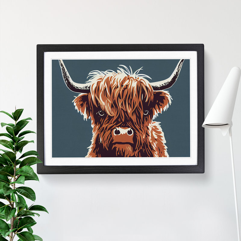 Groovy Highland Cow - Single Picture Frame Print, 25cm H x 34cm W x 2cm D, Black Framed