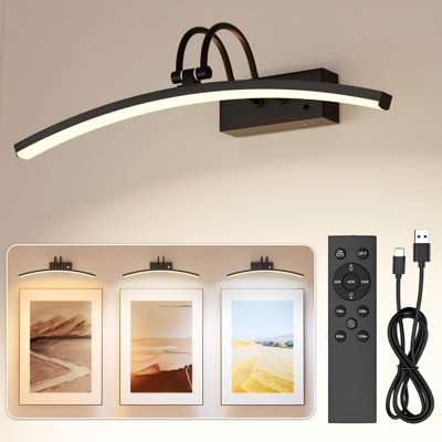 Lampes pour tableaux, appliques murales pour cadres d'œuvres d'art, lampes pour tableaux sans fil rechargeables, télécommande, (noir)