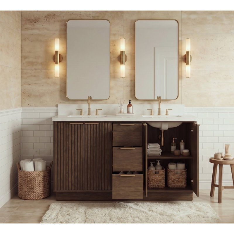 Savoy Bathroom Vanity with Top, Walnut, 60"