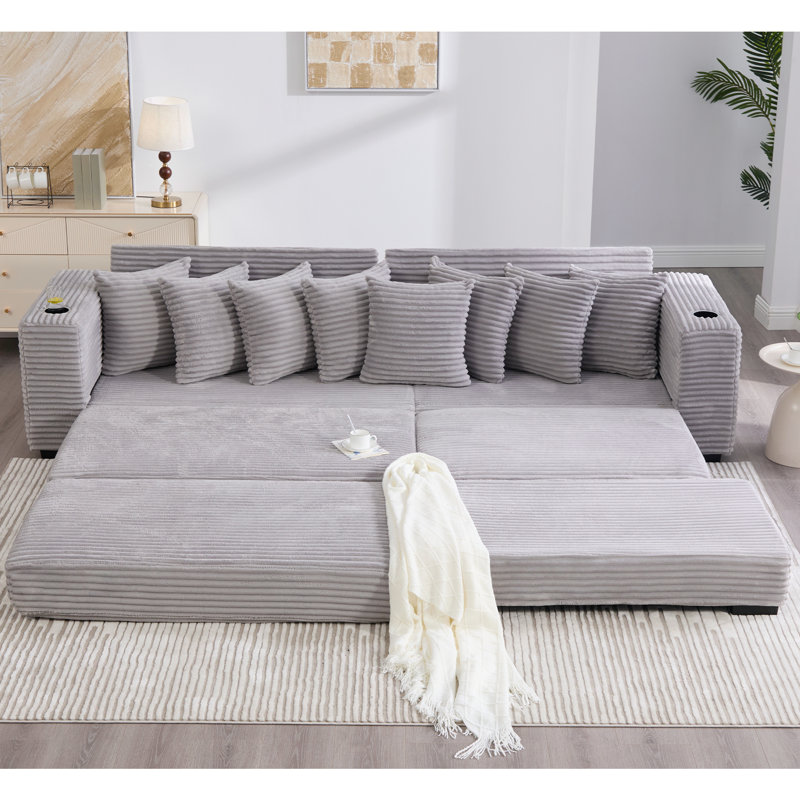Canapé modulaire en L 110,75 po, Tissu gris pâle