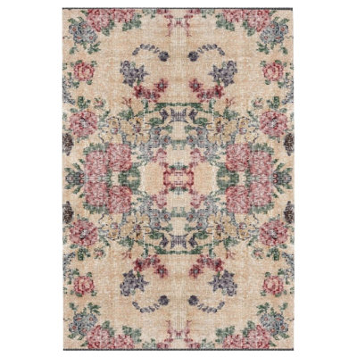 Tarango Floral Cream Machine Woven Cotton Polyester Area Rug Tarango