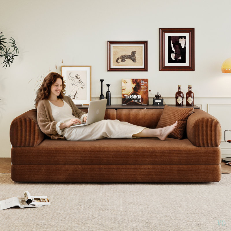 Canapé-lit convertible de 200 cm (78,8 po) avec coussins de soutien lombaire et accoudoirs, canapé-lit futon confortable, canapé d'angle modulaire sans dossier, tissu en velours côtelé, pour salon et chambre.