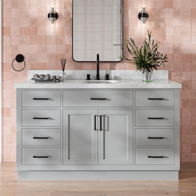 Tidworth Solid Wood Single Bathroom Vanity with 1.5'' Carrara Marble Top