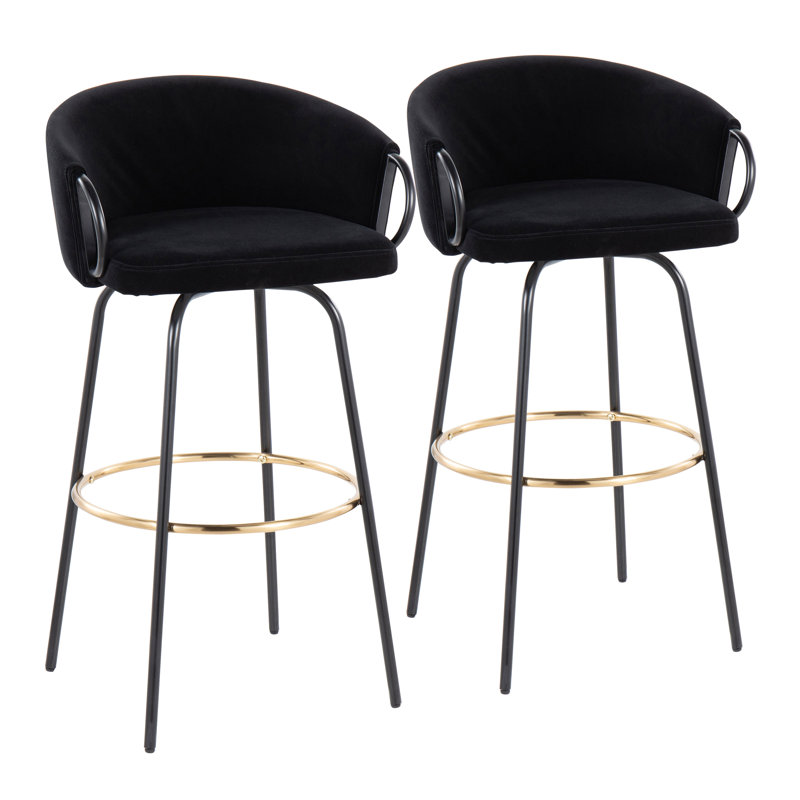 Tabourets de bar à hauteur fixe de 30 po Josie avec pieds en métal noir et repose-pieds doré, Noir