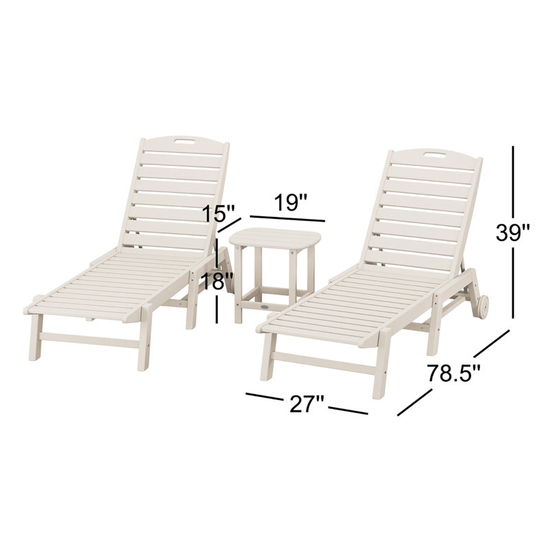 Nautical 3-Piece Chaise Lounge Set With Side Table, Sand