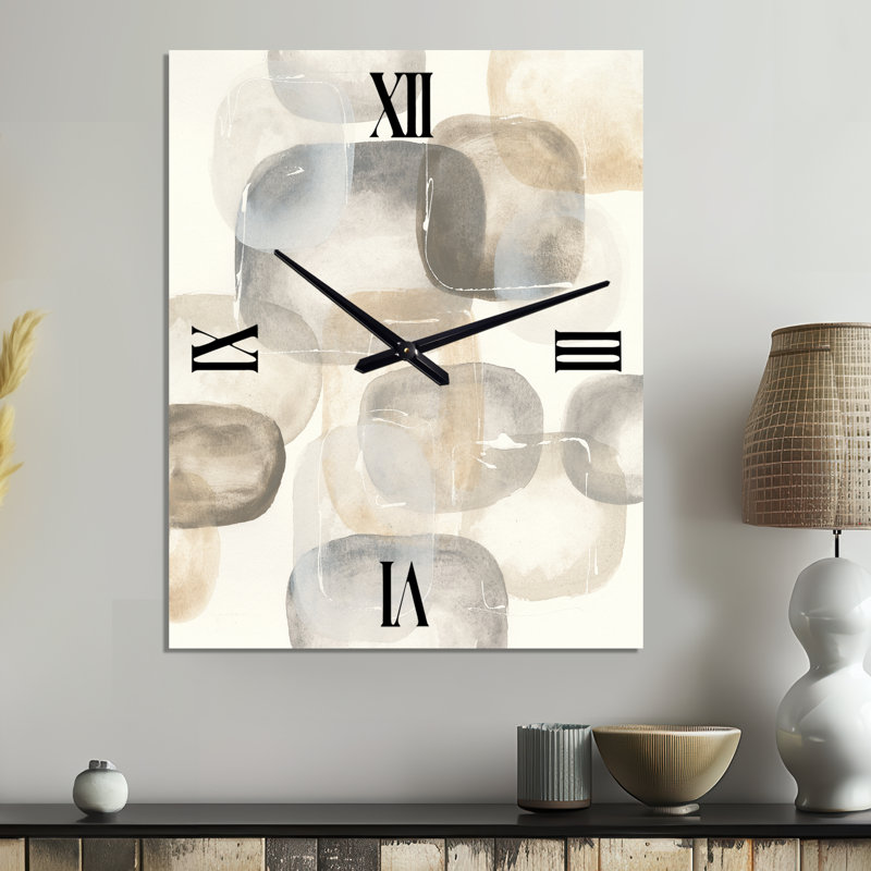 Neutral Oval Grey Stones II - Abstract Metal Wall Clock, Medium