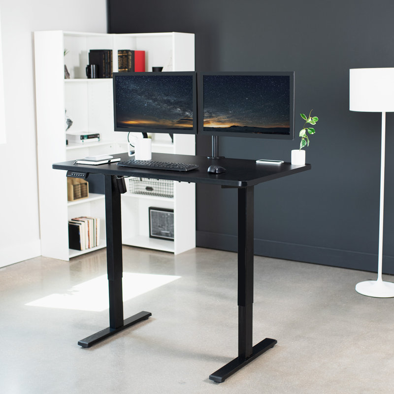Black Adjustable Height Electric Standing Desk with Steel Frame