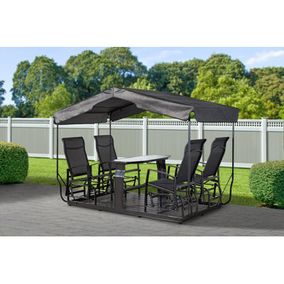 Sojag Houston 4-Seat Outdoor Glider With Canopy, Weather-Resistant Aluminum Frame, Tempered Glass Top Table and Footrest Included, Charcoal