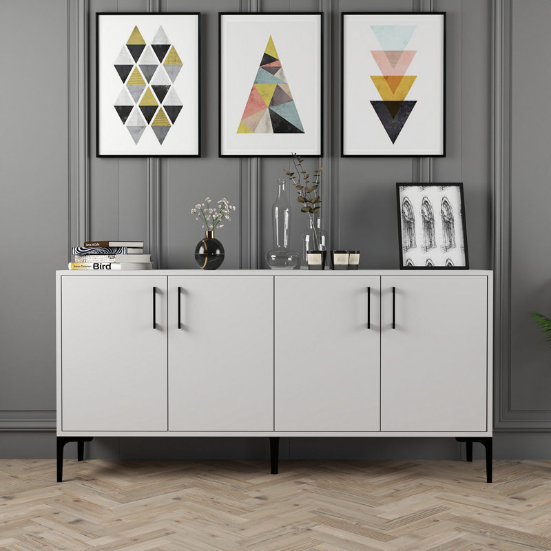 Modern White Console Table with Metal Legs, 63.0 x 30.7 x 13.8 inches | 100% Melamine Coated Particle Board, Thickness: 0.7 inches | Multiple Shelves & Additional Storage | Elegant & Functional Design for Home Décor