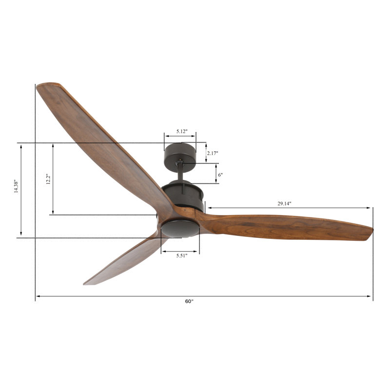 60in 3-Blades Indoor Ceiling Fan with Remote Control, Oil Rubbed Bronze/Koa