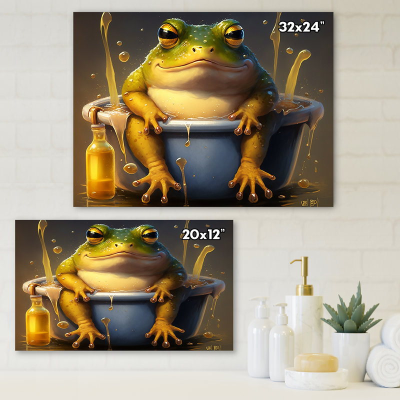 Drôle de grenouille appréciant son bain II - impression sur toile tendue
