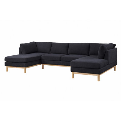 Black Sherpa 124"W Double Chaise U-Shape Sectional Sofa