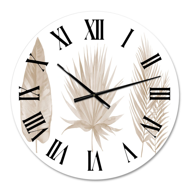 Tropical Beiges Leaves - Traditional wall clock, 23" H x 23" W x 1" D
