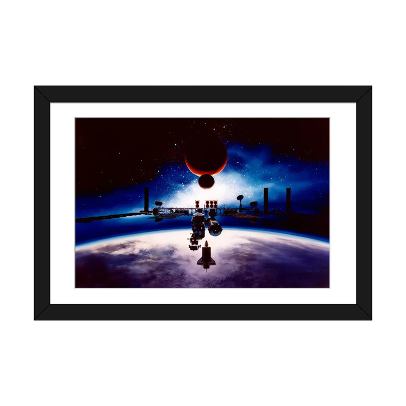 "Astronomie et espace destiné au soleil", impression sur toile, H 24 po x l 32 po x P 1 po, Papier d'art encadré noir, Blanc