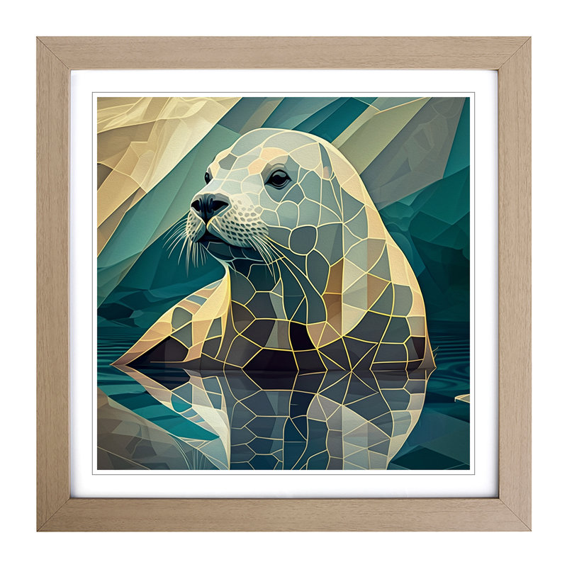 Seal Cubism - Single Picture Frame Print on Wood, Oak