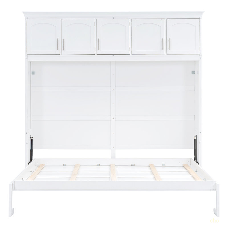 Lit escamotable mural avec armoires supérieures Murphy, Double, Blanc