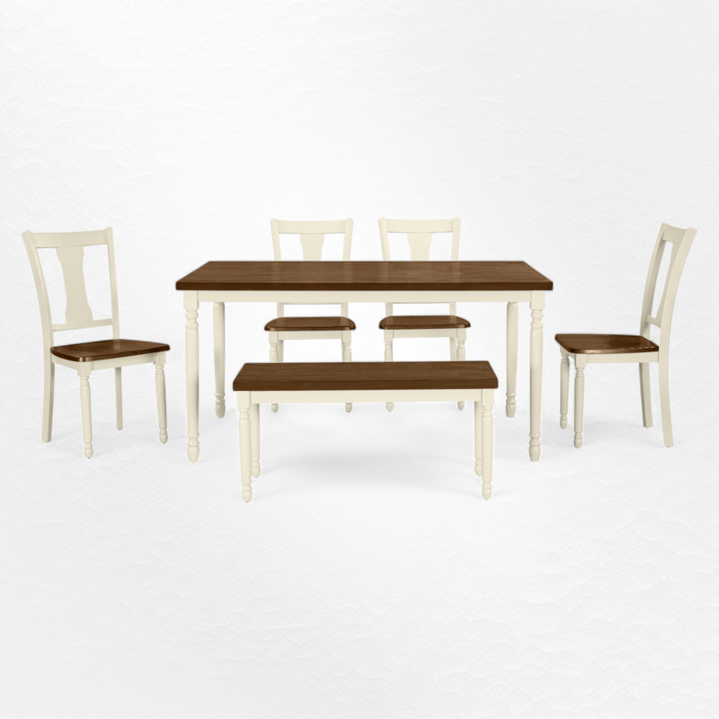 Emrik 6 - Person Four Leg Dining Set, Brown, Brown/Cottage White