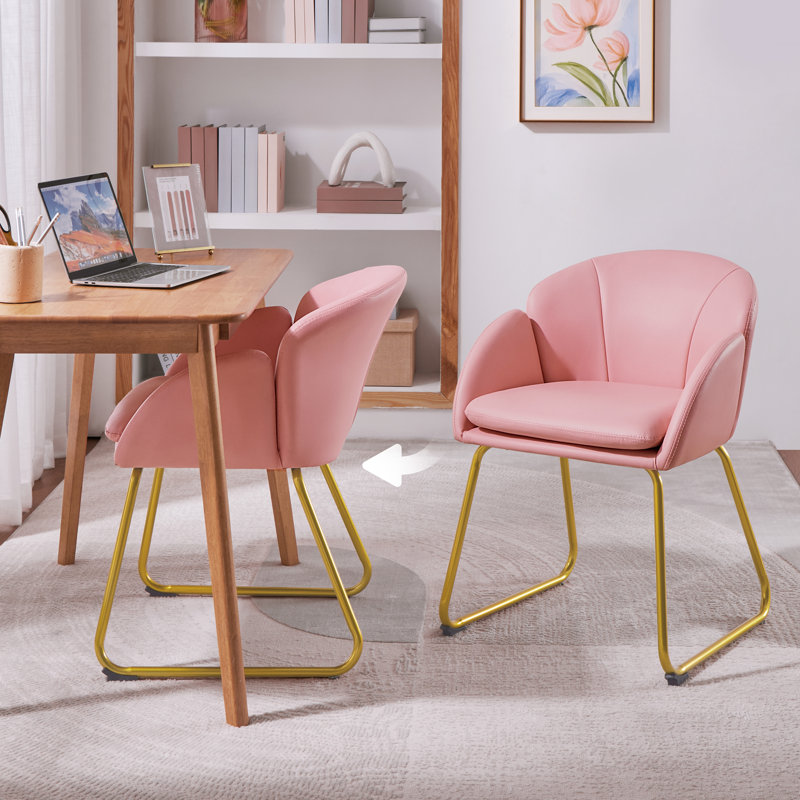 Flower Shape Tub Chair with Golden Metal Legs , PU leather/Pink