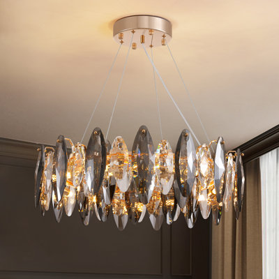Friedhardt 12-Light Dimmable Drum Crystal Chandelier, Modern Luxury Lighting for Kitchen Island Dining Room