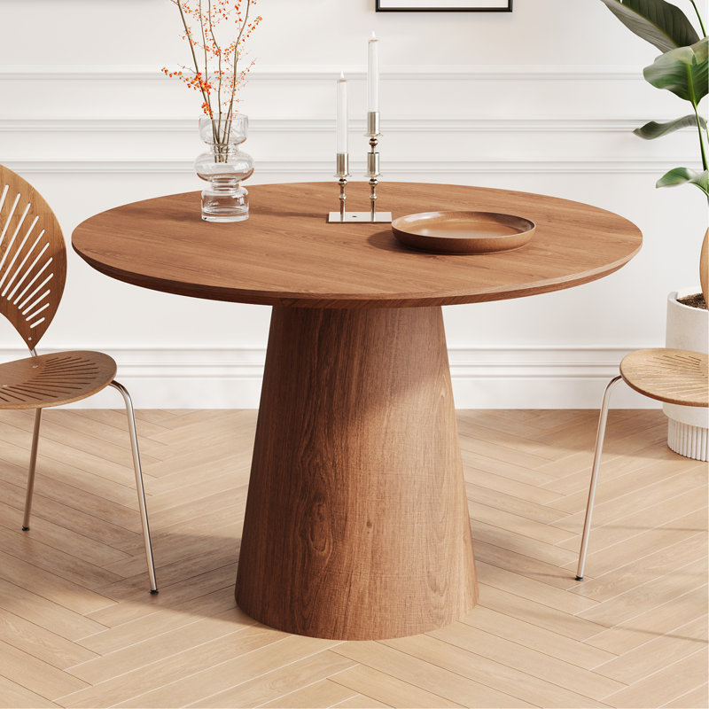 Finnerty Circular Dining Table with Wooden Base, 31.5" H x 43.31" W x 43.31" L, Walnut