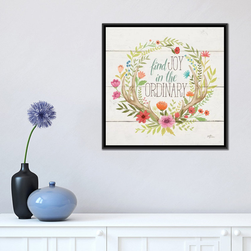 « rustique fleuri v », art textuel sur toile tendue, H 18 po x l 18 po x P 1,5 po, Toile avec cadre noir, Pas de tapis