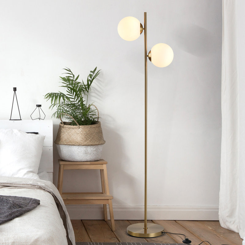 Lampe sur pied portative blanche moderne avec 2 abat-jours en verre | Idée de cadeau
