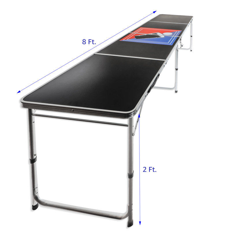 Black Stainless Steel Folding Beer Pong Table with Sports Logo