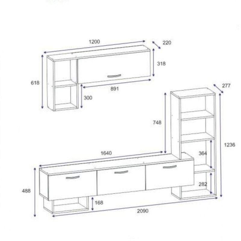 Meuble télé moderne avec tablette murale, noyer et noir, 82,3 po x 48,7 po x 10,9 po | Panneau de particules 100% enduit de mélamine | Comprend de nombreuses tablettes et du rangement supplémentaire | Design élégant et fonctionnel pour les salons contemporains