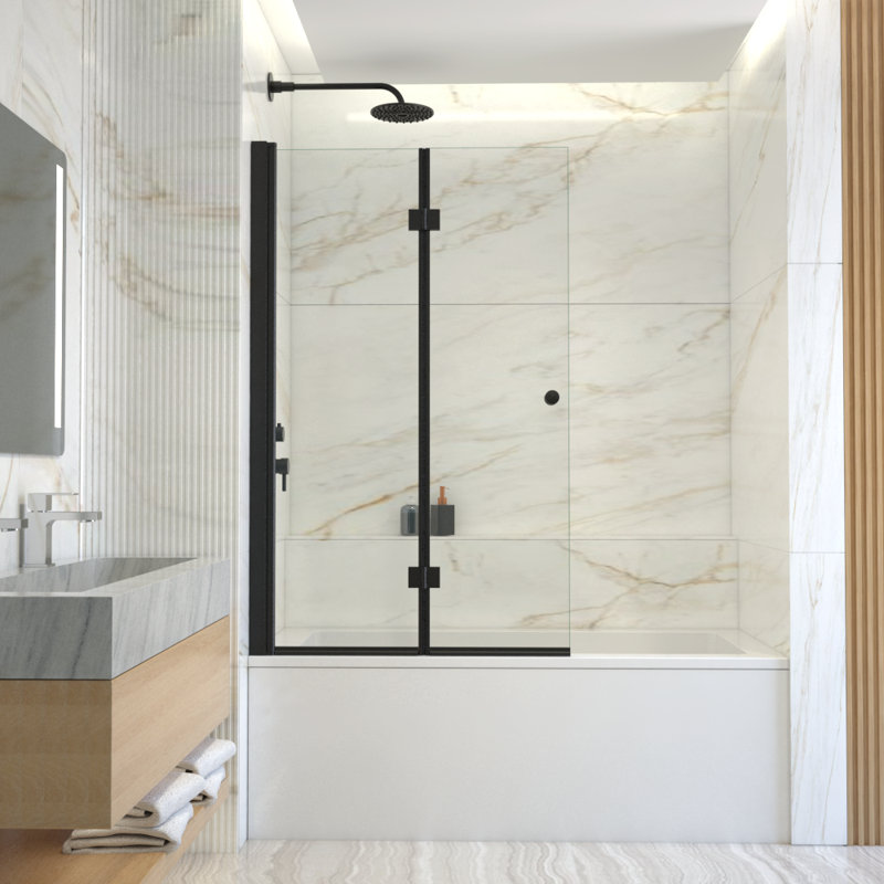 Hannah 36" W X 58" H Frameless Bi-Fold Folding Tub Door With Clear Glass