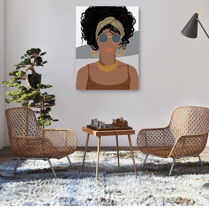 Stylish Portrait Canvas Art Print in Brown and Gold, 24" x 18"