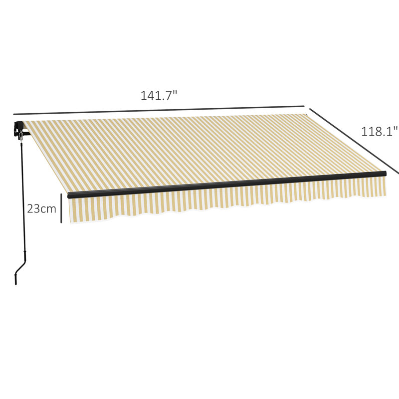 Auvent de terrasse rétractable à manivelle manuelle 12 pi x 10 pi, tissu 280 g / m², structure en aluminium robuste, beige pour terrasse, balcon, auvent de pare-soleil de jardin rétractable, avec contrôle, robuste