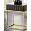 Table d'appoint de style contemporain avec structure en métal, tiroirs dissimulés et pieds en acier doré pour un rangement et une présentation élégants
