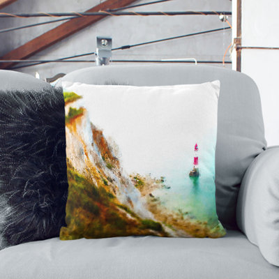 Lighthouse by the Coast Painting Cushion with Filling