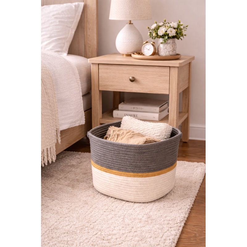 Gray, White, Beige 12" X 12" Eco Friendly Rope Storage Basket