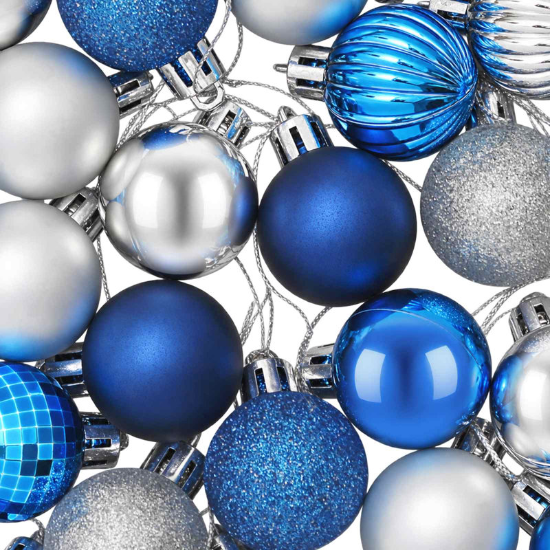 4cm Polystyrene Bauble, Blue, Silver