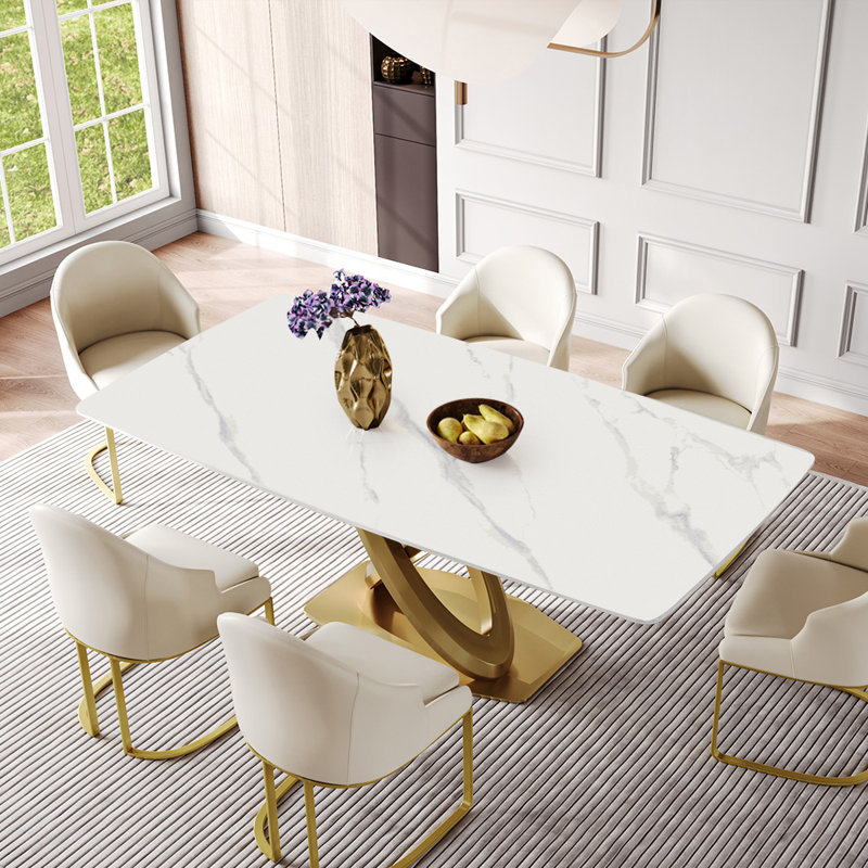Modern Rectangular Sintered Stone Dining Table with Pedestal Base, White, 29.53"H x 62.99"L x 31.5"W