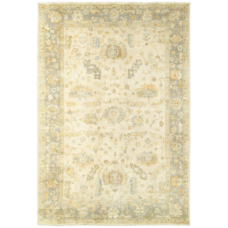 Presley Oriental Hand-Knotted Wool Beige/Gray Area Rug, Rectangle 8' x 10'
