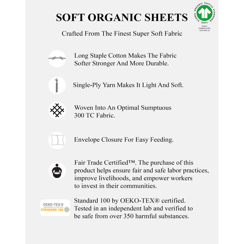 Organic Cotton Blend Standard Sham Set, Twin, Light Blue