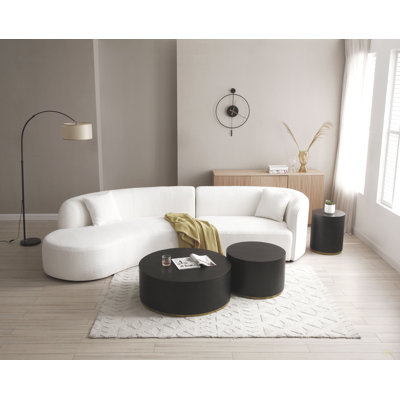 Ensemble de canapé de luxe 2 pièces de style moderne avec canapé courbé et méridienne, canapé modulaire faisant face à la gauche, canapé Boucle
