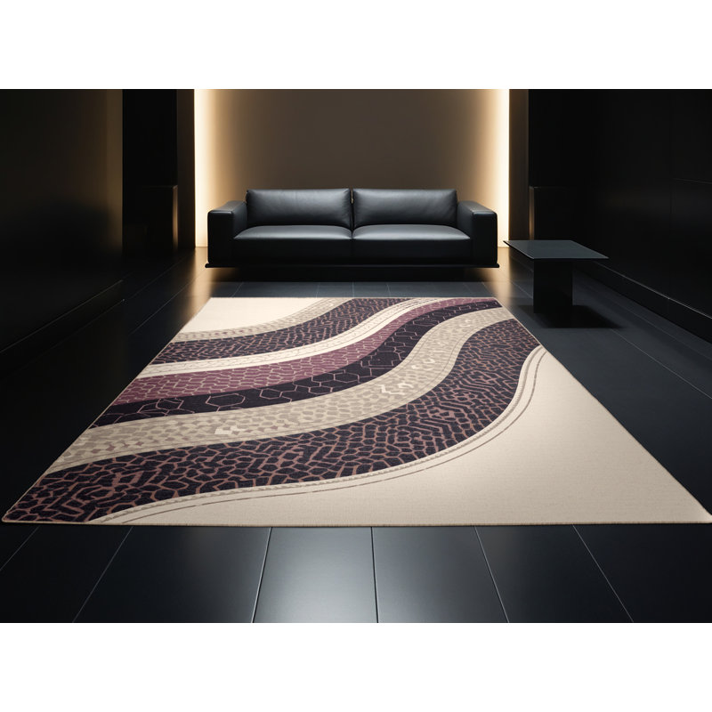 Tapis oriental beige lavable à la machine à motif d'inspiration mondiale Madiun, 6 x 9