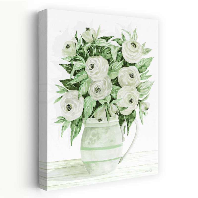 «Ranunculus Pitcher», art floral contemporain, H 24 po x l 16 po
