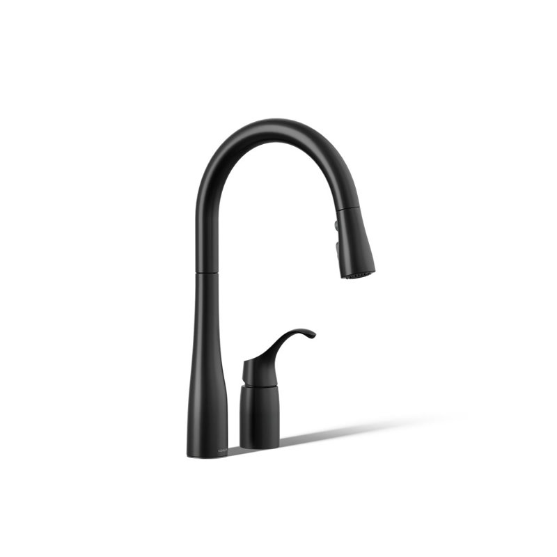 Robinet d'évier de cuisine rétractable avec douchette à trois fonctions Simplice, installation à deux trous, Noir mat