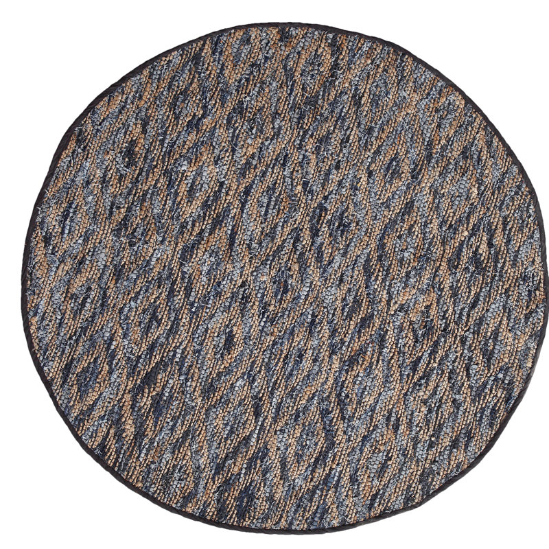 Romeo Geometric Handmade Tufted Jute/Sisal Blue/Gray Area Rug, Round 4'9"