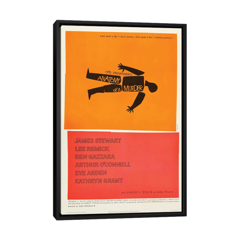 « anatomie of a murder 1959 », affiche rétro sur toile, H 26 po x l 18 po x P 1,5 po, Toile avec cadre noir, Pas de tapis
