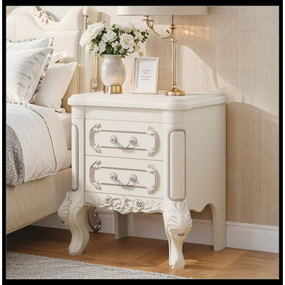 Table de chevet, table de chevet et 2 tiroirs Carved