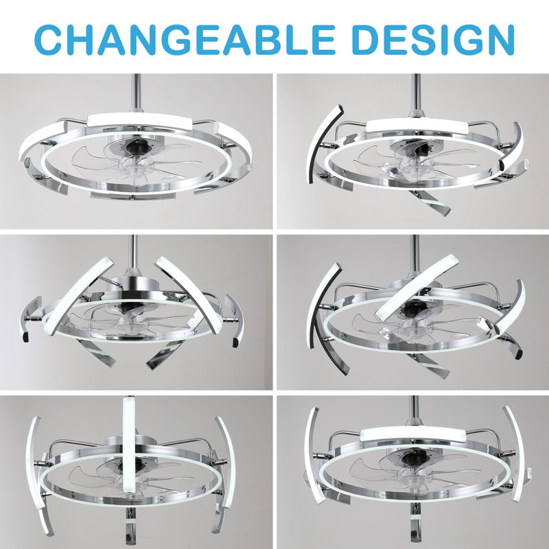 Ludovico 24" DIY Shape Adjustable Ceiling Fan with Lights Remote and APP Control, Chrome