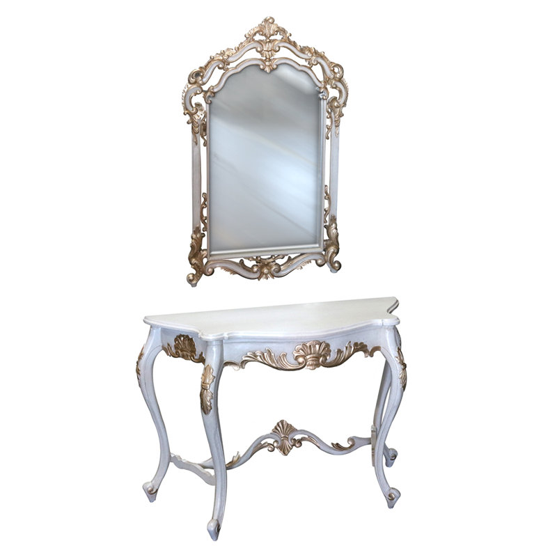 Console murale traditionnelle Louis XV, Blanc / or, Blanc