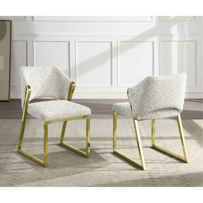 Galdesa Teddy Sherpa & Mirrored Gold Finish Side Chair (Set Of 2)
