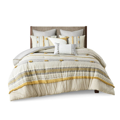 Full/Queen Cotton Bedding Gray/Yellow, Stripe Comforter With , Inner, , Unusual 3 Piece Design Fill, Enticing