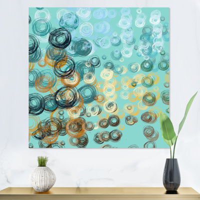 «Turquoise and Blue Grunge Circle Art», reproduction d'art sur toile encadrée